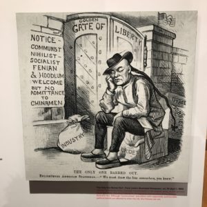 Political cartoon of Chinese Exclusion Act at Museum of Food and Drink